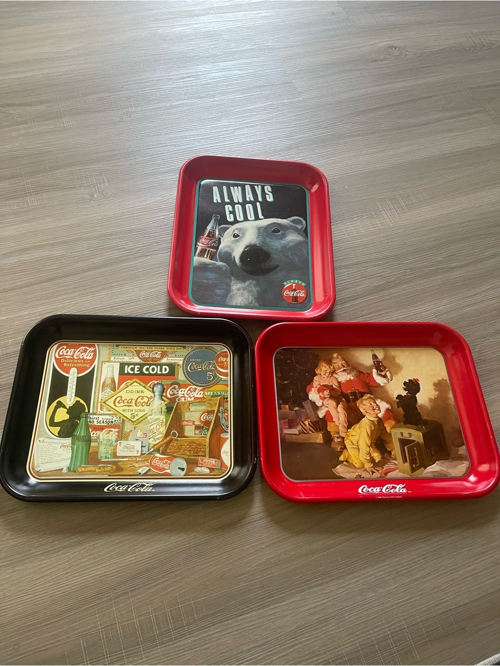 Coca-Cola Metal Serving Trays — Red and Black Retro Set